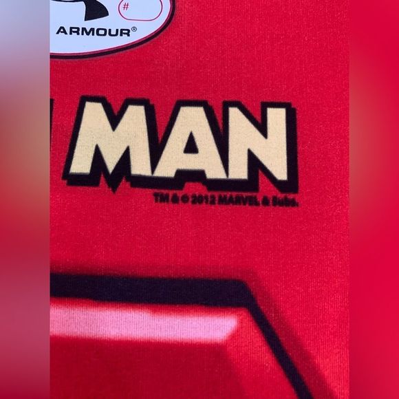 Under Armor Kids Iron Man Shirt Red Compression Heat Gear Allover Print Size M - Picture 6 of 6